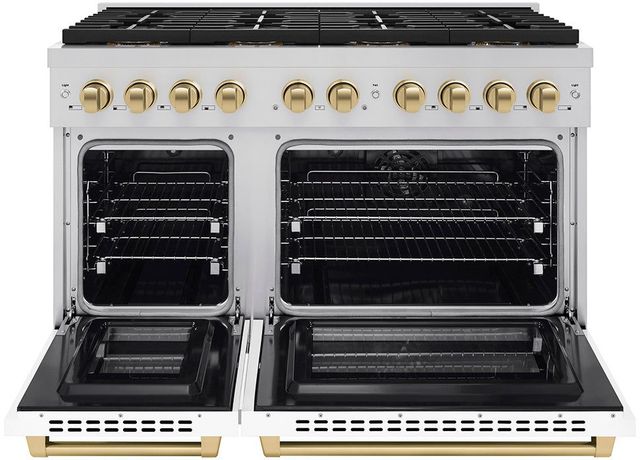 ZLINE Autograph Edition Paramount Series 48" Stainless Steel Pro Style Dual Fuel Range with White Matte Door and Champagne Bronze Accents-1