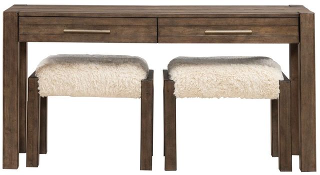 Liberty Furniture Broadmore 3-Piece Cobblestone Brown Console and Stool Set-2