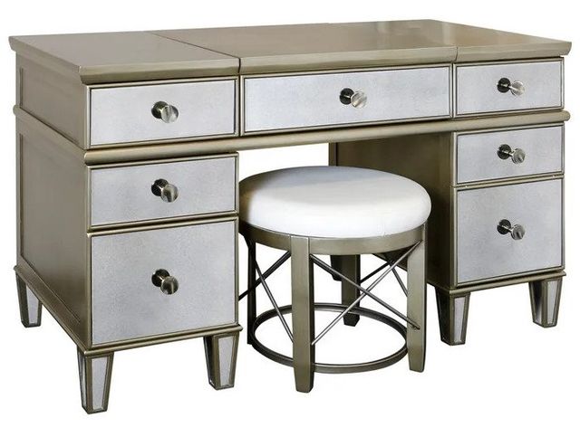 Stylecraft Vanessa Silver Vanity Desk and Vanessa Round Vanity Stool Set -0