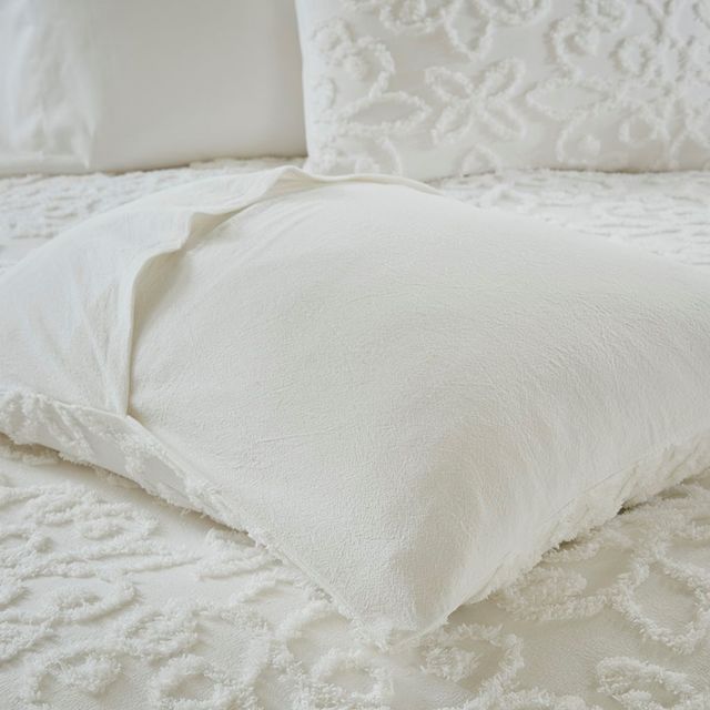 Olliix by Madison Park 3 Piece White King/California King Sabrina Tufted Cotton Chenille Duvet Cover Set-4