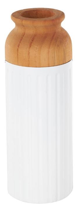 Deco Marche 2-Piece White Metal Decorative Vase with Brown Wood Tops Set-2