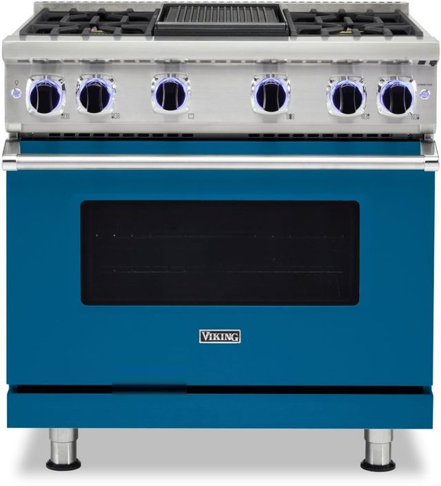 Viking® 7 Series 36" Alluvial Blue Pro Style Natural Gas Range with 12" Reversible Griddle-0