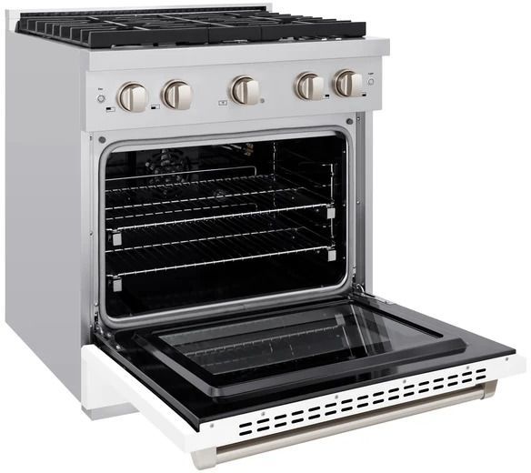 ZLINE 30" Stainless Steel Pro Style Gas Range with White Matte Door-3