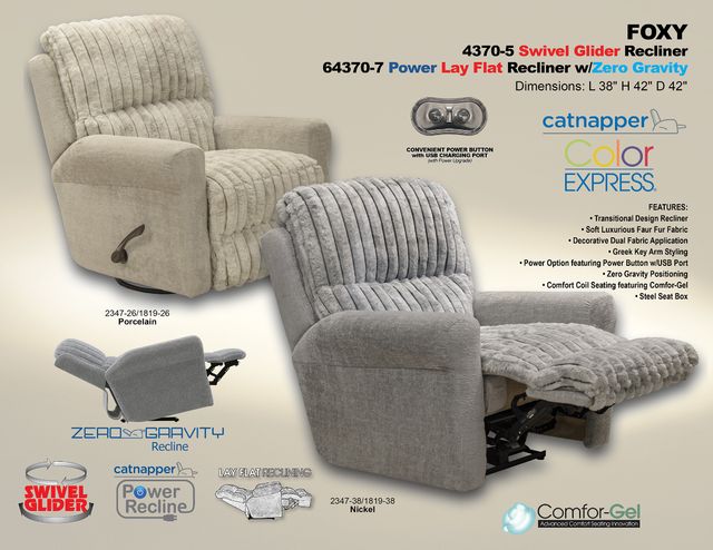 Catnapper® Foxy Porcelain Power Lay Flat Recliner with Zero Gravity-1