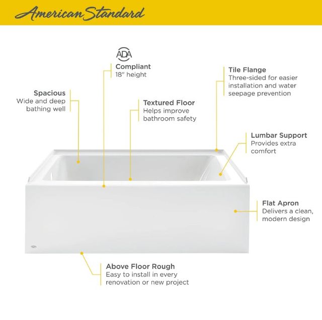 American Standard Studio® White 60” x 30” Integral Apron Bathtub with Right-Hand Outlet-1