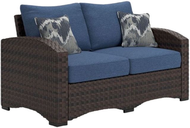 Windglow Outdoor Loveseat with Cushion - Blue/Brown