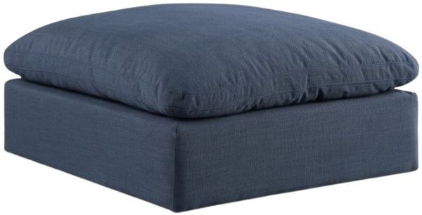 Meridian Furniture Comfy Navy Linen Textured Ottoman-0