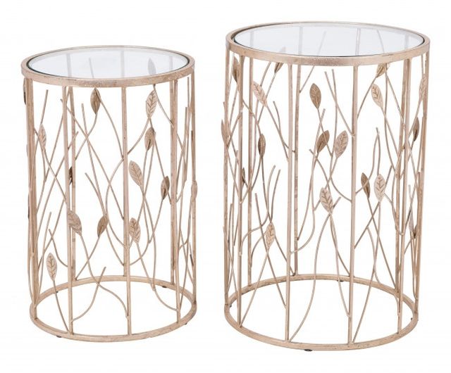 Zuo® Sage 2-Piece Glass Top Side Tables with Gold Framework-0