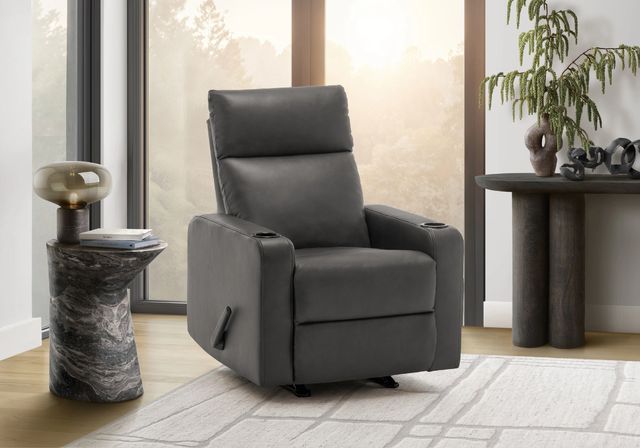 Monarch Specialties Inc. Grey 31" Faux Leather Manual Reclining Rocker Chair with Cupholders-1