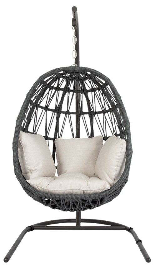 Sunset West Milano Charcoal Gray Aluminum/Olefin Rope Outdoor Hanging Chair with Echo Ash Cushion-1