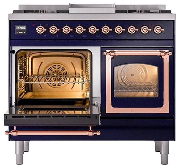 Ilve® Nostalgie II Noblesse 40'' Midnight Blue Pro Style Dual Fuel Range with Copper Trim-3