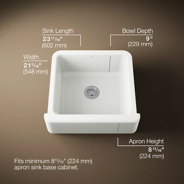 KOHLER® Whitehaven® Dune 24" Undermount Single-Bowl Farmhouse Kitchen Sink-2