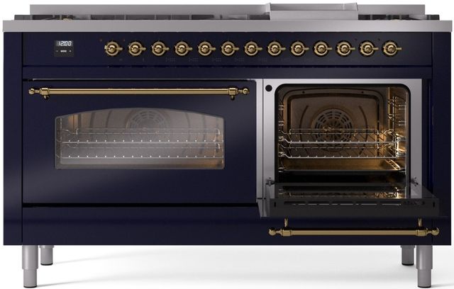 Ilve® Nostalgie II Series 60" Midnight Blue Pro Style Dual Fuel Range-3