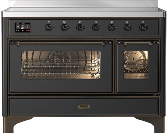 Ilve® Majestic III 48" Graphite Matte Pro Style Induction Range with Triple Glass Door and Burnished Trim-0