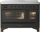 Ilve® Majestic III 48" Graphite Matte Pro Style Induction Range with Triple Glass Door and Burnished Trim-0