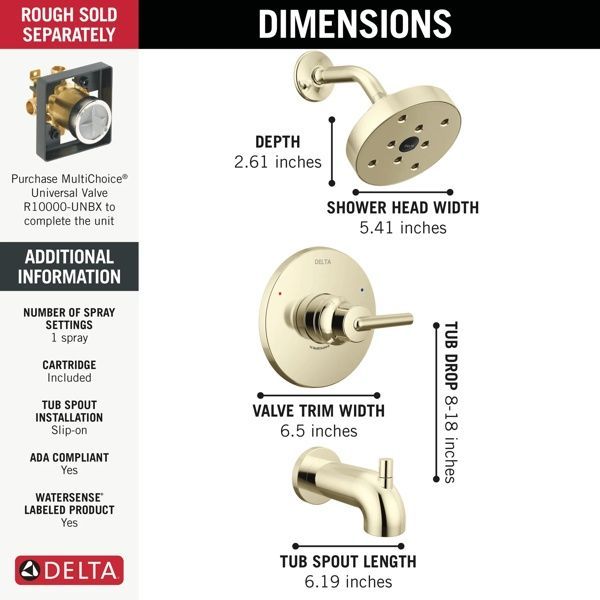 Delta Trinsic® Monitor® 14 Series Polished Nickel H2Okinetic® Single Handle Tub and Shower Trim-2