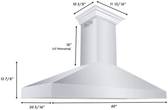 ZLINE 60" Stainless Steel Professional Convertible Vent Wall Mount Range Hood with Crown Molding-2