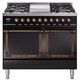 Ilve® Nostalgie II Noblesse 40'' Glossy Black Pro Style Dual Fuel Range with Burnished Trim-0