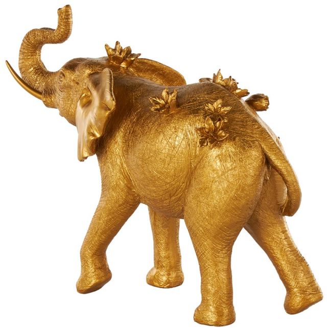 Deco Marche Gold Elephant Walking Sculpture with Floral Accents-1
