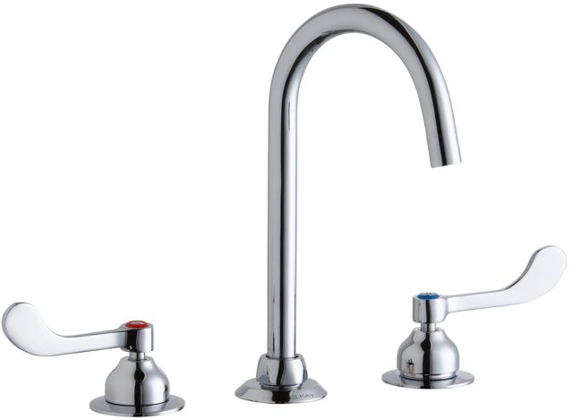 Elkay Chrome 8" Centerset Concealed Deck Laminar Flow Faucet with 5" Gooseneck Spout and 4" Wristblade Handles-0