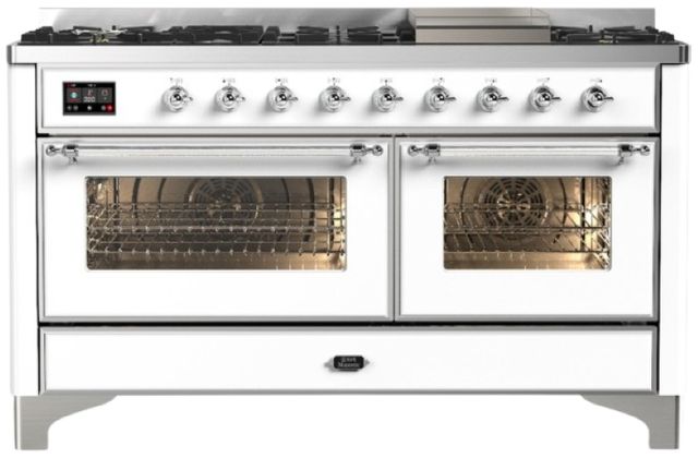 Ilve® Majestic III 60" White Pro Style Dual Fuel Natural Gas Range with Triple Glass Door and Chrome Trim-0