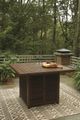 Signature Design by Ashley® Paradise Trail Medium Brown Wicker Square Bar Table with Firepit-4