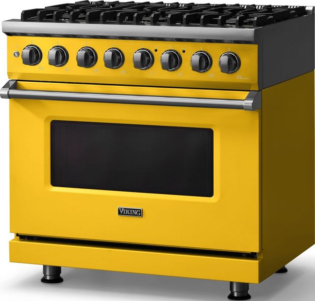 Viking® 5 Series 36" Daffodil Pro Style Dual Fuel (NG) Range with Polished Chrome Trim-3