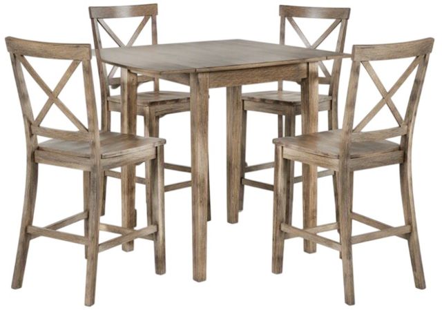 Jofran Inc. Eastern Tides 5-Piece Brushed Bisque Counter Table Set with X Back Stools-0