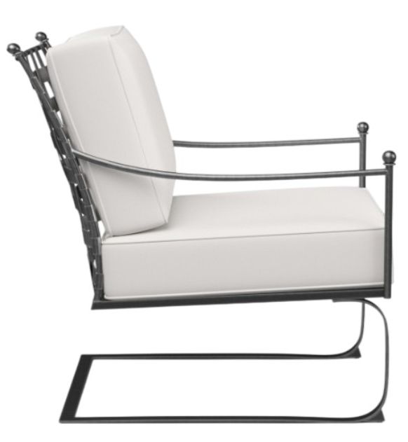 Sunset West Provence Century Pewter Antique Wrought Iron Outdoor Club Rocker with Canvas Flax Cushion-1