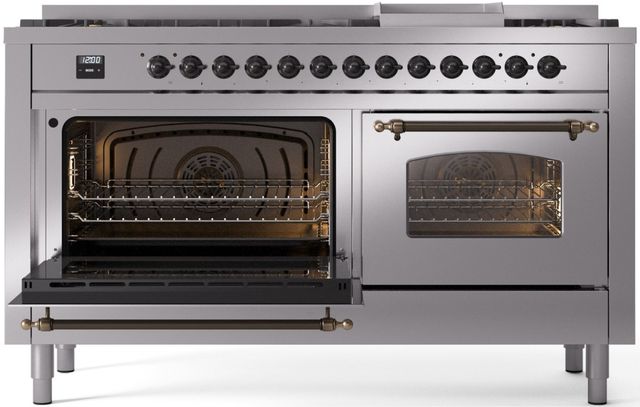 Ilve® Nostalgie II Series 60" Stainless Steel Pro Style Dual Fuel Range-2