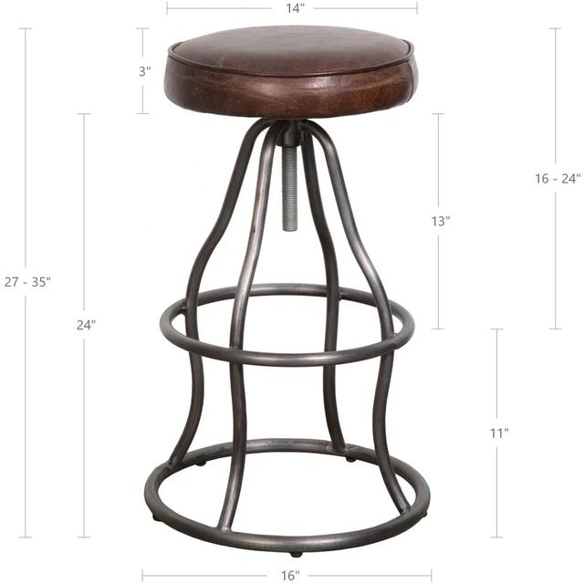 LH Home Seating Coachella Bowie Gunmetal/Vintage Brown Adjustable Stool-4