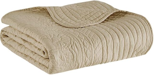 Olliix by Madison Park Tuscany Khaki Oversized Quilted Throw with Scalloped Edges-1