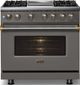 Viking® 5 Series 36" Damascus Gray Pro Style Dual Fuel (NG) Range with Brushed Brass Trim-2