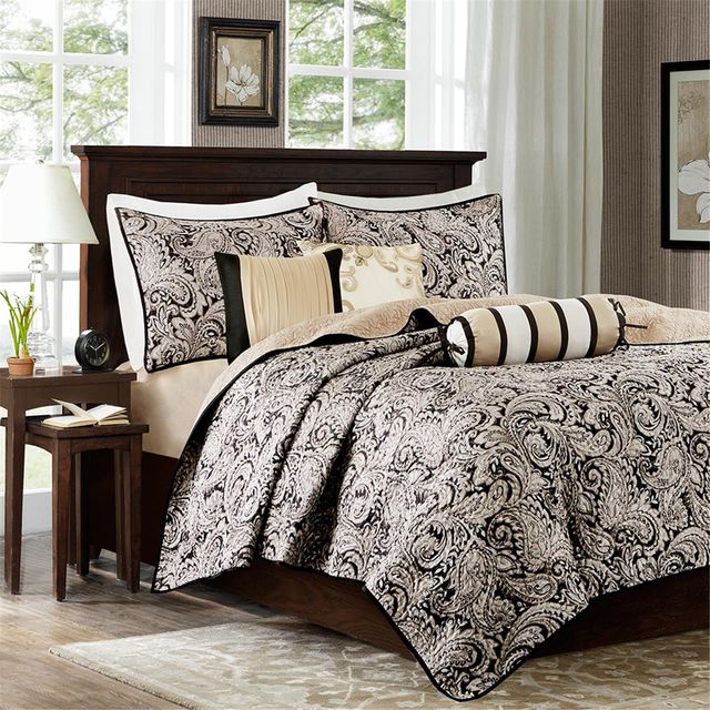 Olliix by Madison Park 6 Piece Black Full/Queen Aubrey Reversible Coverlet Set-0