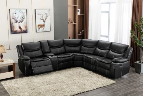 Milton Greens Stars 6-Piece Black Faux Leather Modular Power Recliner Sectional-1