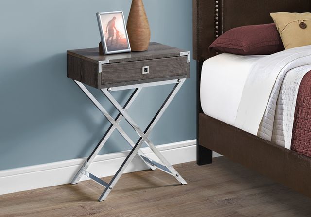 Monarch Specialties Inc. Dark Taupe 24"H Accent Table with Chrome Metal Legs-1