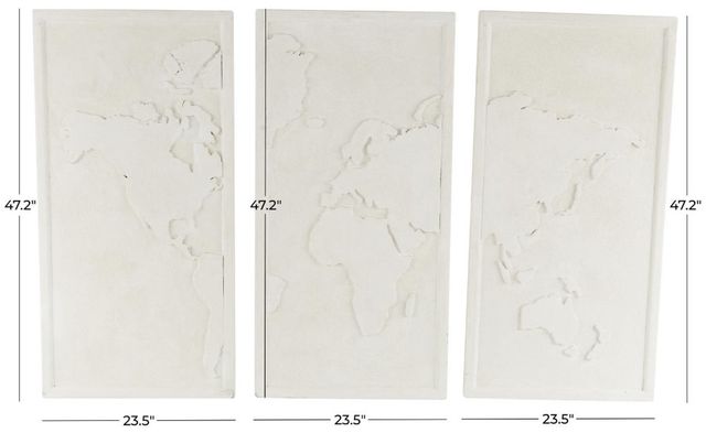 Deco Marche 3-Piece White World Map 3D Wall Decor Set-2