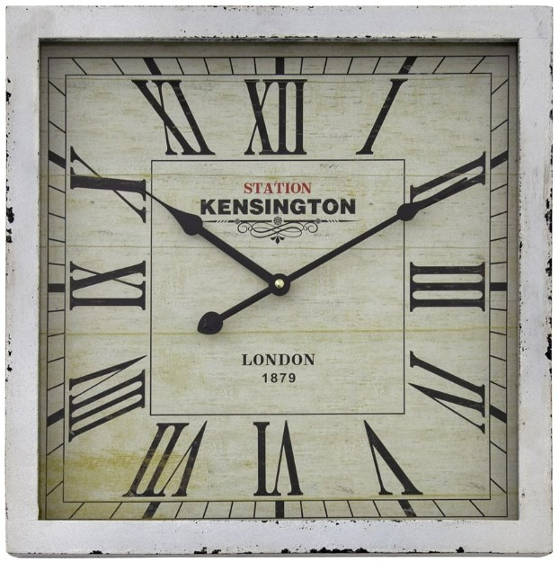 YHD Distressed White Square Wooden Wall Clock | Carmona's