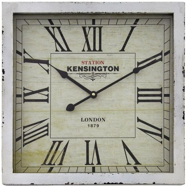 YHD Distressed White Square Wooden Wall Clock-0