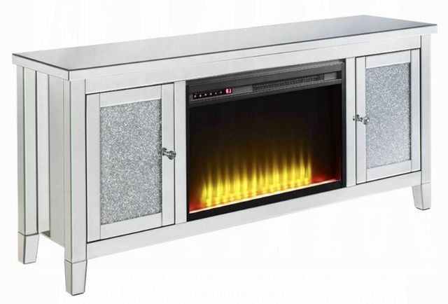 ACME Furniture Noralie Mirrored 2-Door TV Stand with Electric Fireplace