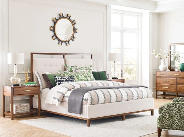 Kincaid® Monogram Walnut Pinehurst Walnut/White California King Upholstered Panel Bed-1