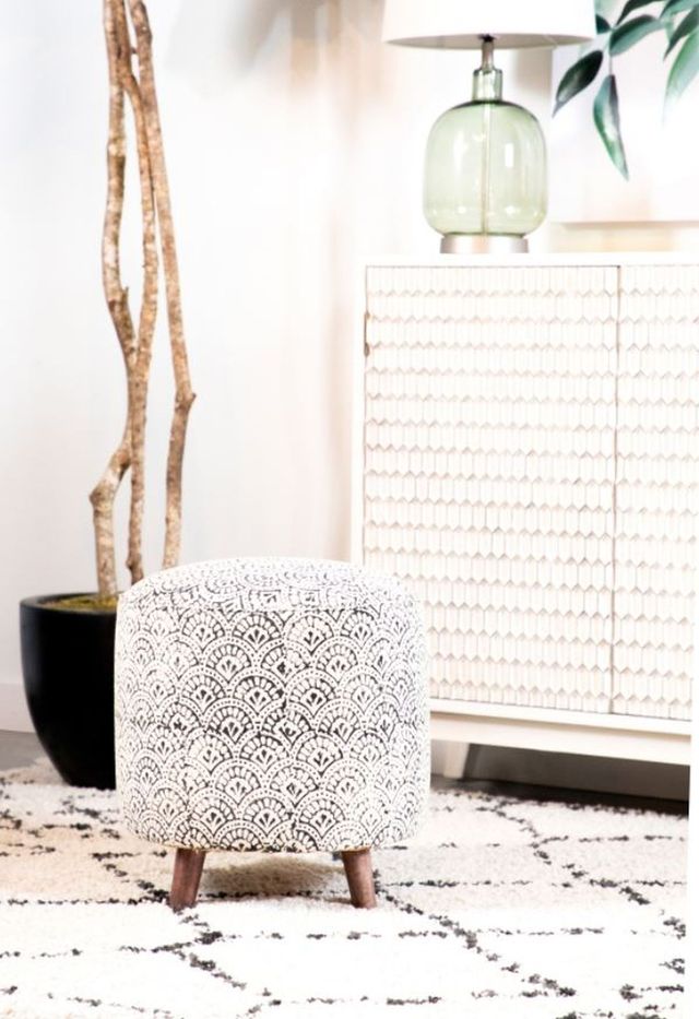 Coaster® Cream and Black Round Upholstered Accent Stool-1