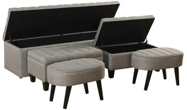 Stylecraft 5-Piece Dark Gray Storage Bench with Round Ottoman Set-1