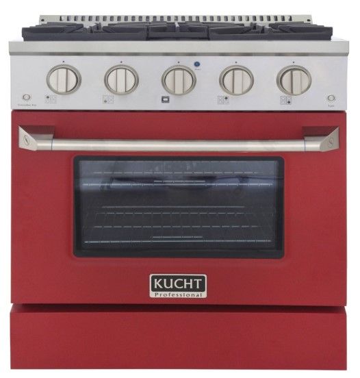 Kucht Professional KNG Series 30" Stainless Steel Pro Style Natural Gas Range with Red Door-0