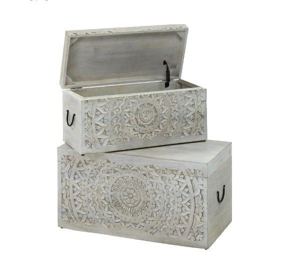 Jaipur Furniture Carved Lace 2-Piece White Wash Trunk-0