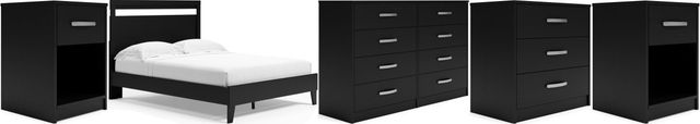 Signature Design by Ashley® Finch 5-Piece Black Queen Panel Platform Bed Set-0