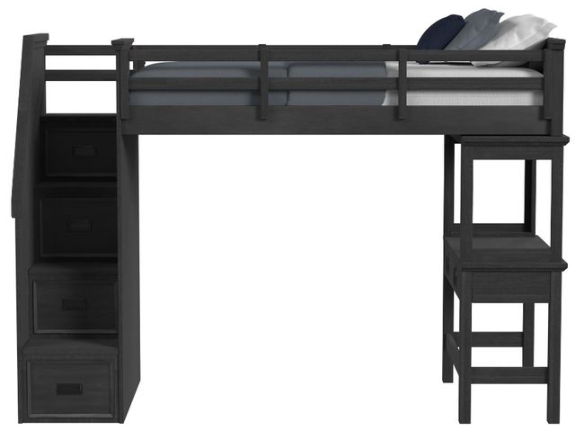 Elements International Hampton Kids Charcoal Youth Twin Loft Bed with Staircase and Desk-2