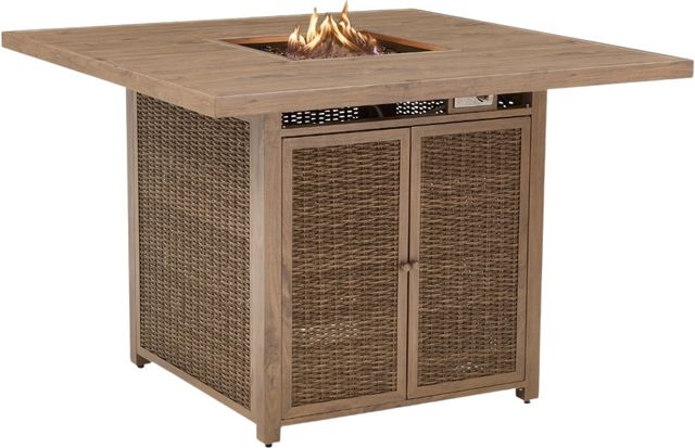 Signature Design by Ashley® Walton Bridge Driftwood Resin/Wooden Outdoor Bar Table with Fire Pit-3