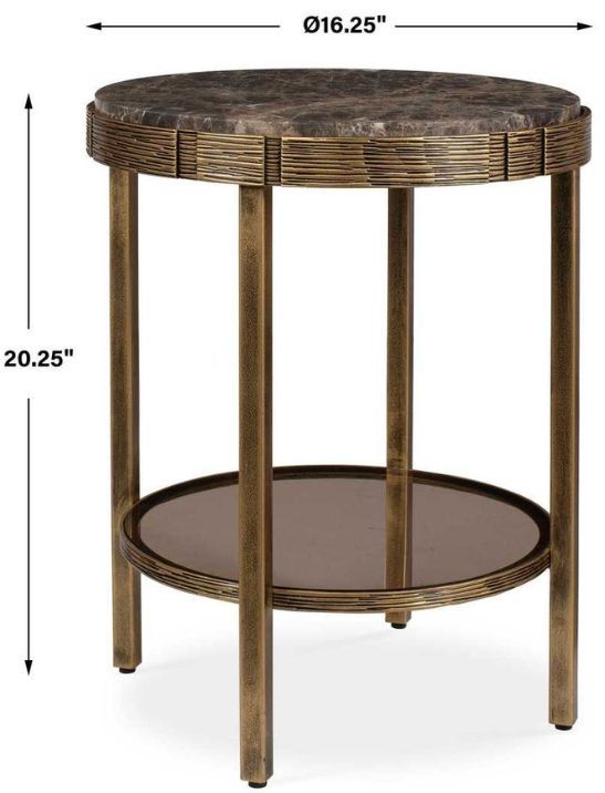Uttermost® Cusano Antique Brass Round Marble Accent Table-4