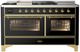 Ilve® Majestic III 60" Glossy Black Pro Style Dual Fuel Liquid Propane Range with French Top and Brass Trim-0